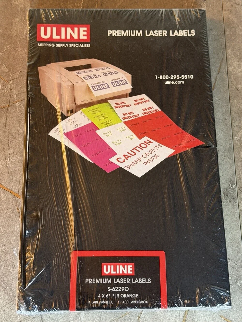 “NEW” ULINE Premium Laser Labels (4”x 6”) “SEALED” (400/Box) S-6229O